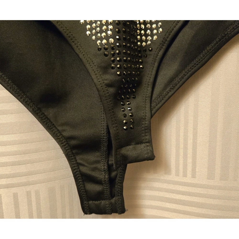Black Rhinestone Checkered Long-Sleeve Bodysuit - Picture 9 of 11